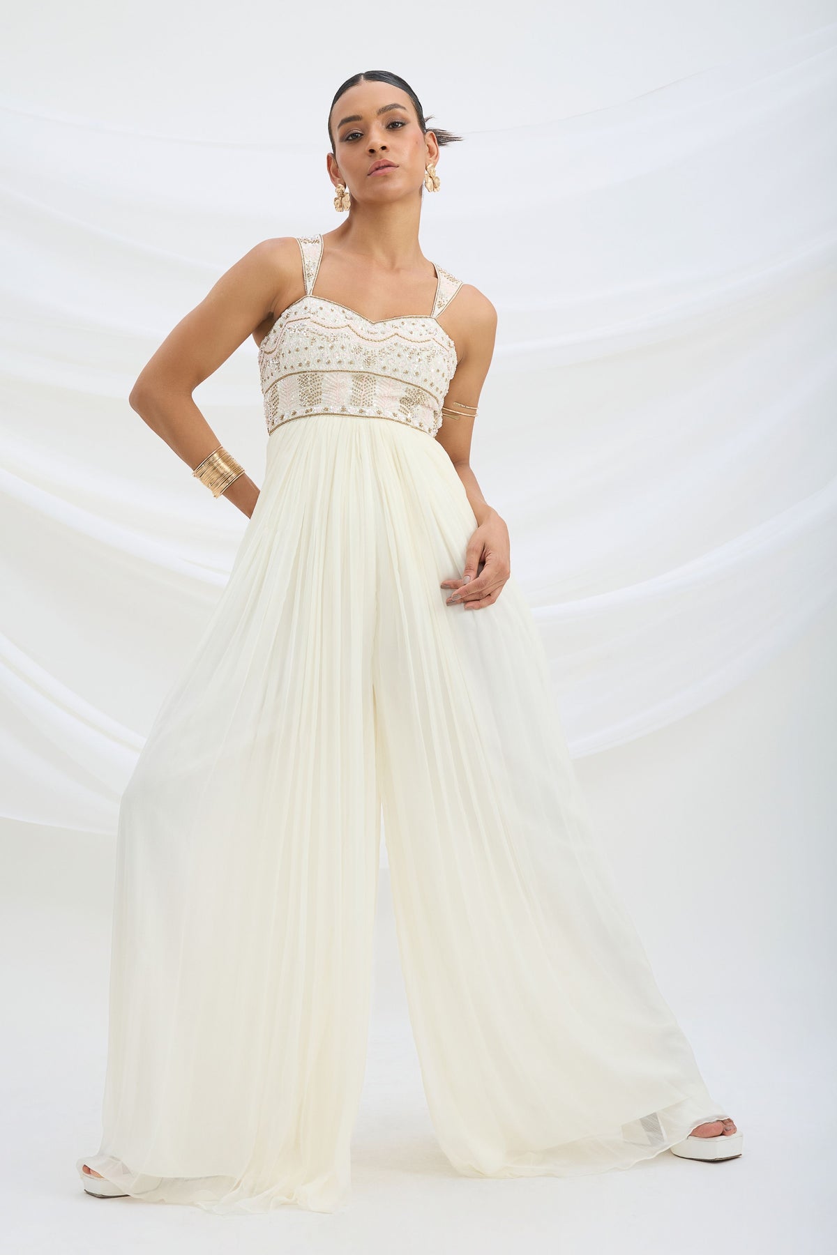 Ivory Embroidered Jumpsuit