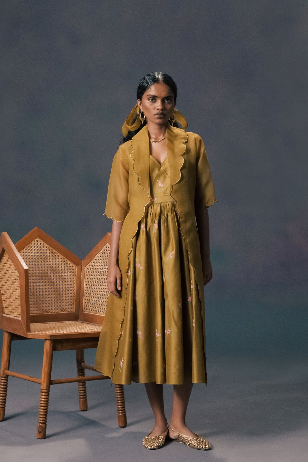 Moss Green Printed Jacket Set