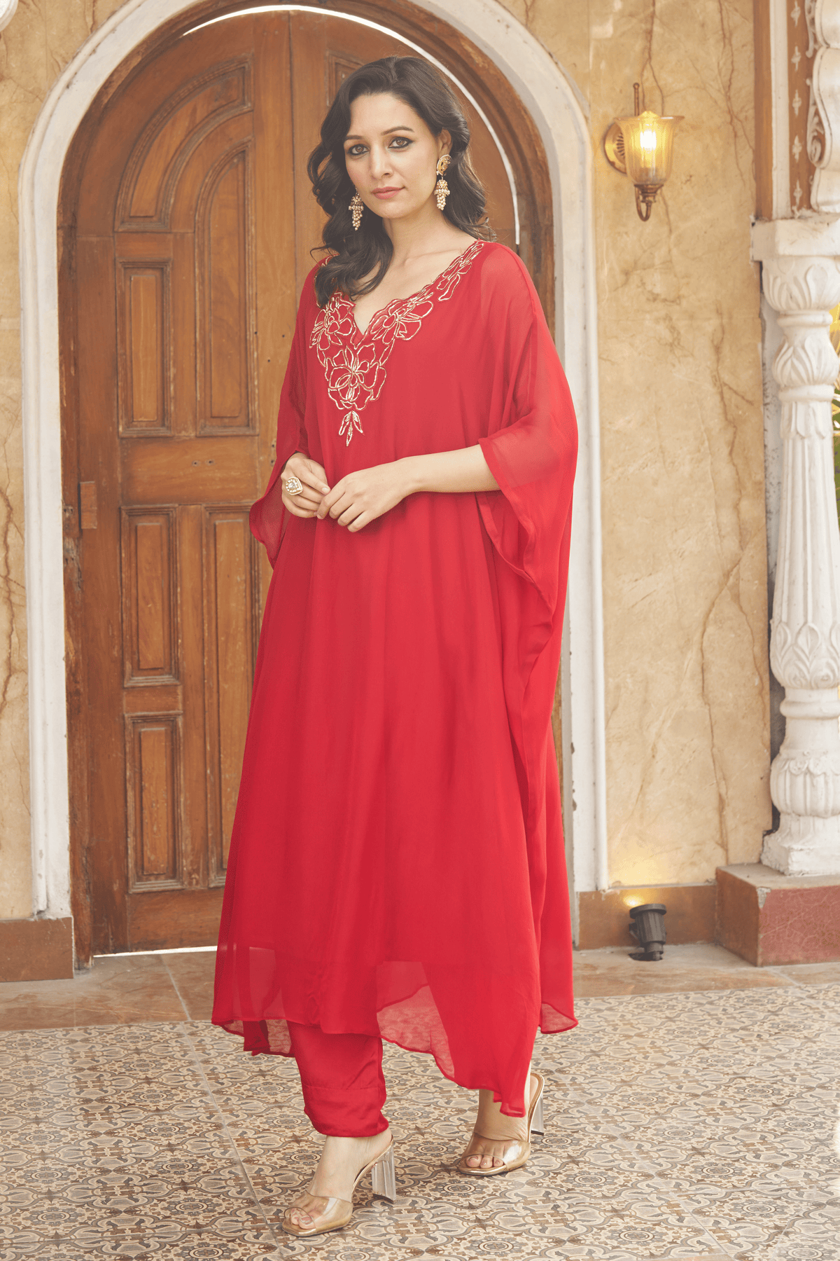Ruya Red Kaftan Set