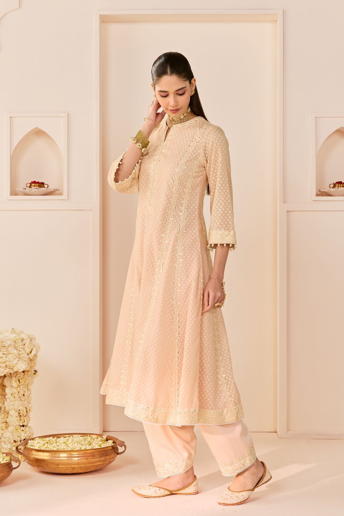 Firdaus Carnation Pink Long Kalidaar Chauga Set