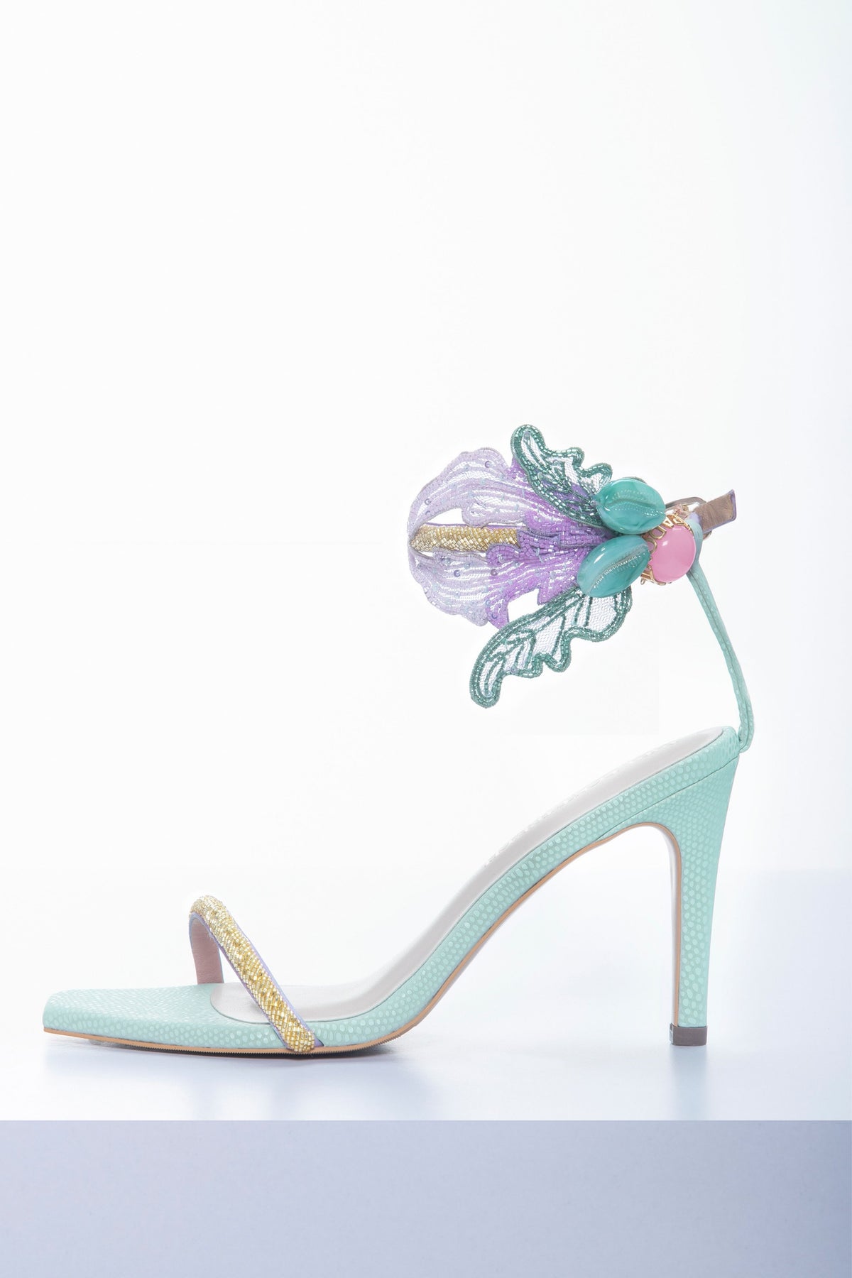 Zazu - Gold Embellished Open Toe Stilettos