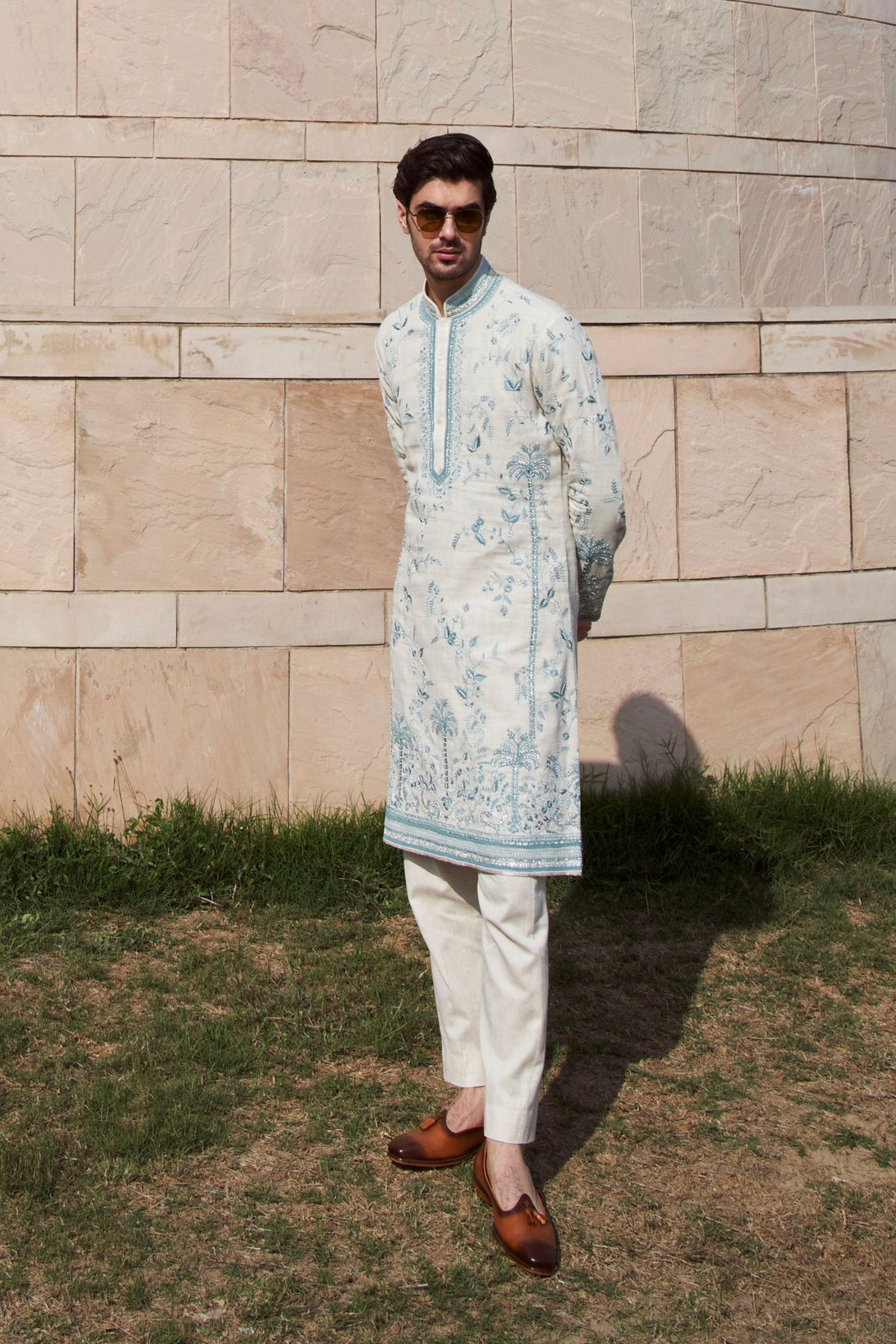 Ivory Long Palm Tree Kurta Set