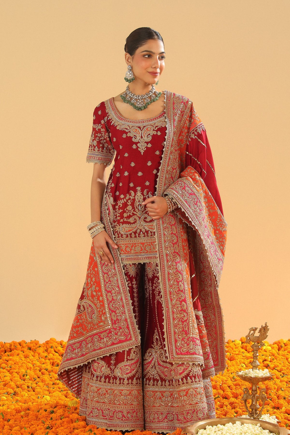 Deep Red Sharara Set