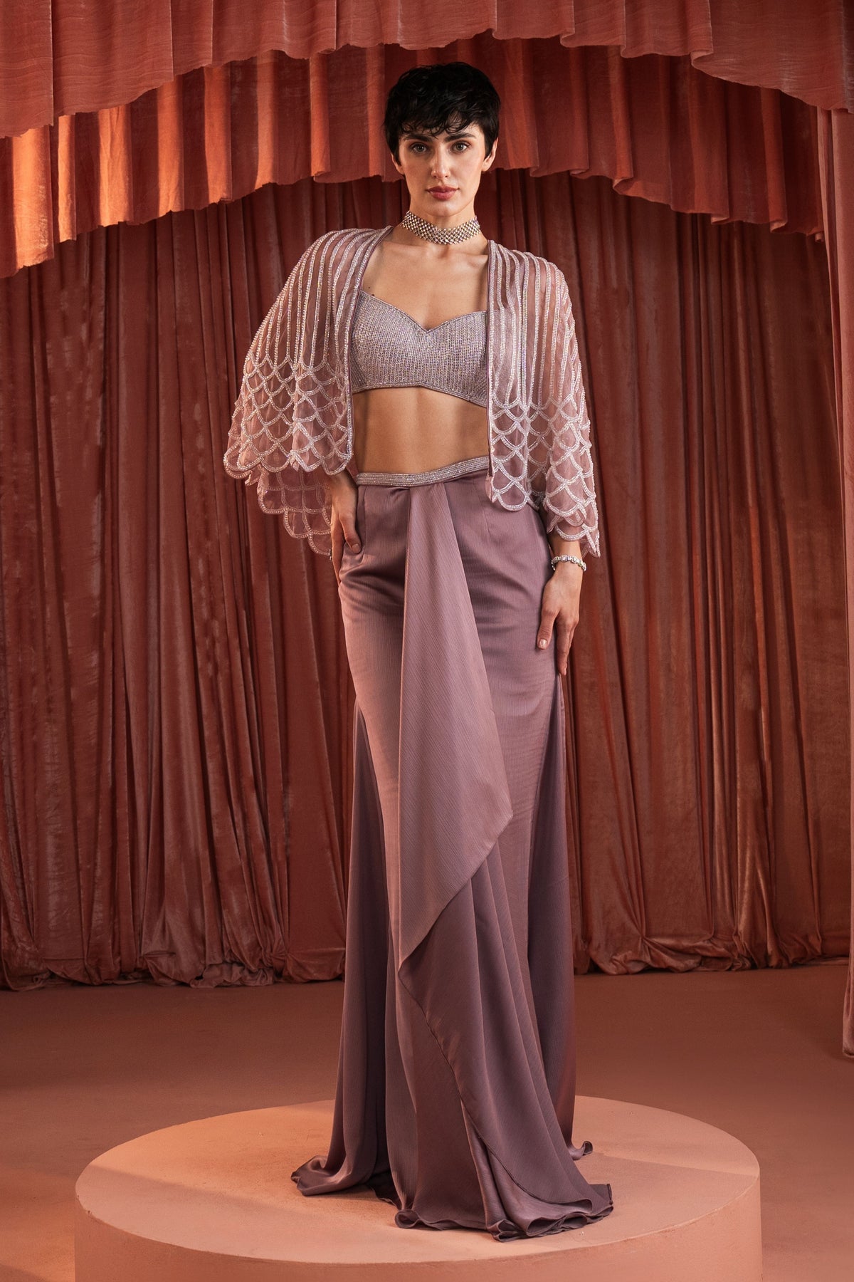 Purple Beaded Cape Set