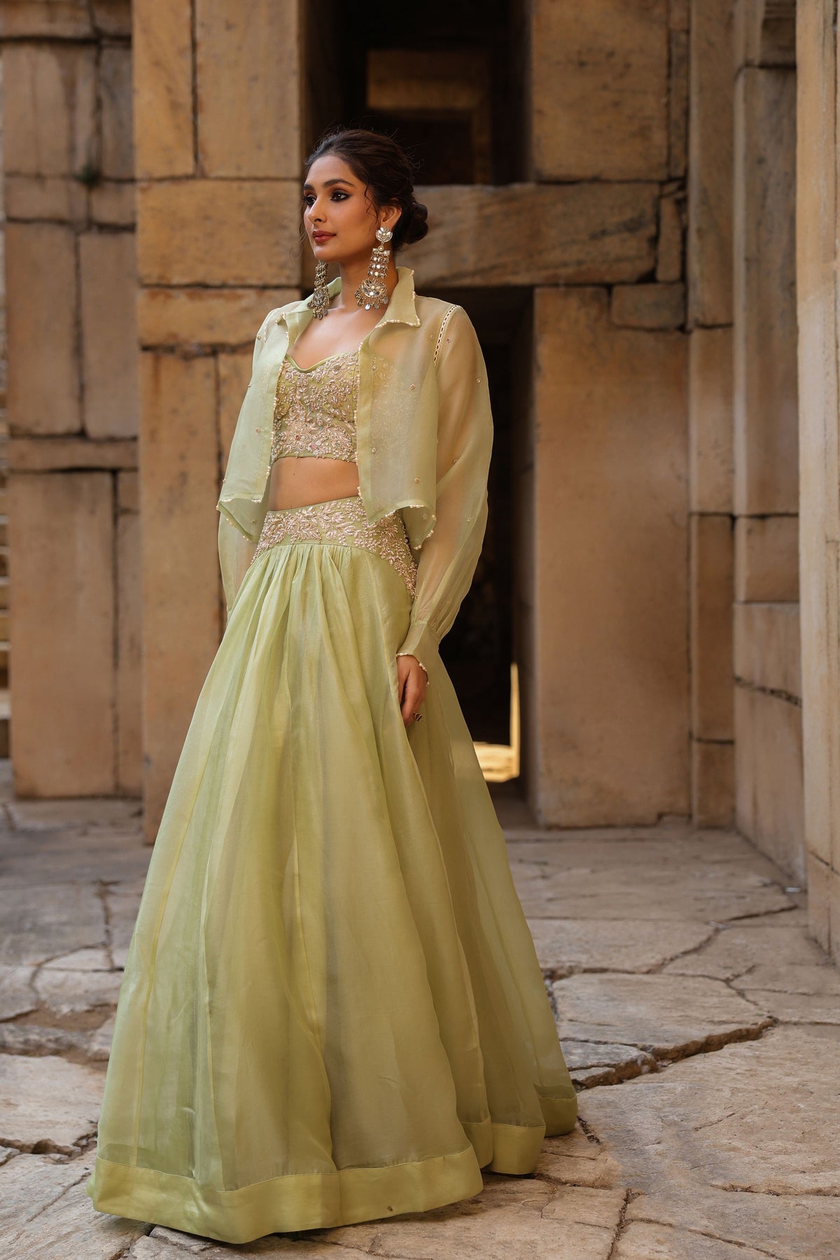 Vaayu Green Jacket Lehenga Set