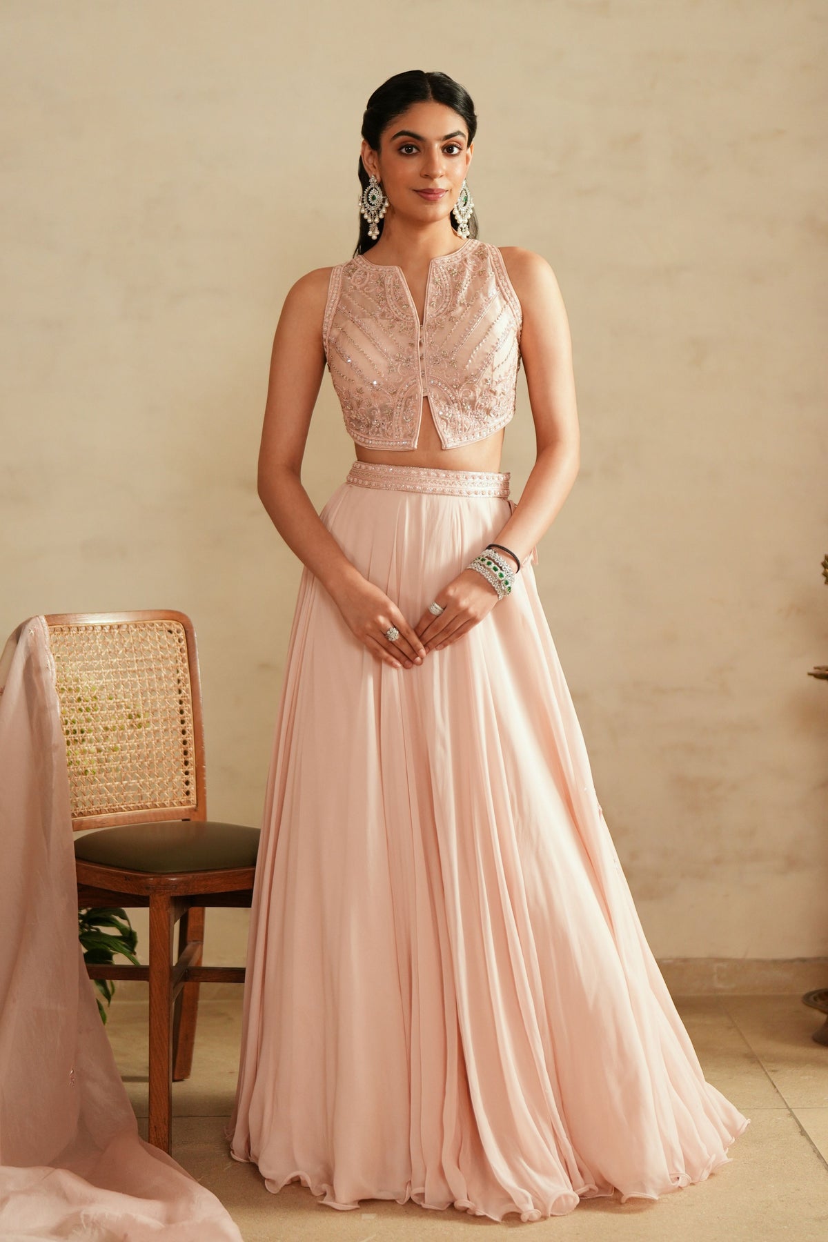 Pastel Pink Jacket Lehenga Set