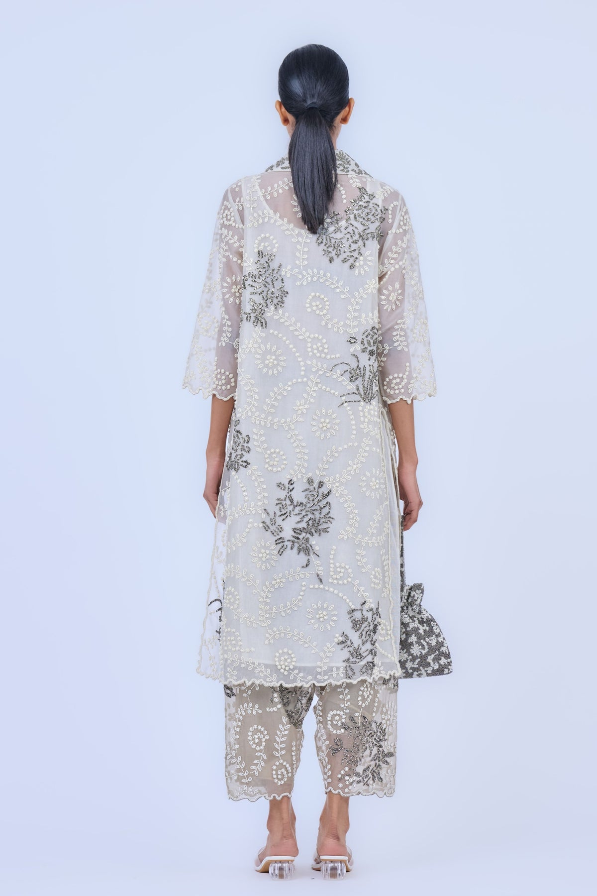 Beadwork Silk Organza Pants