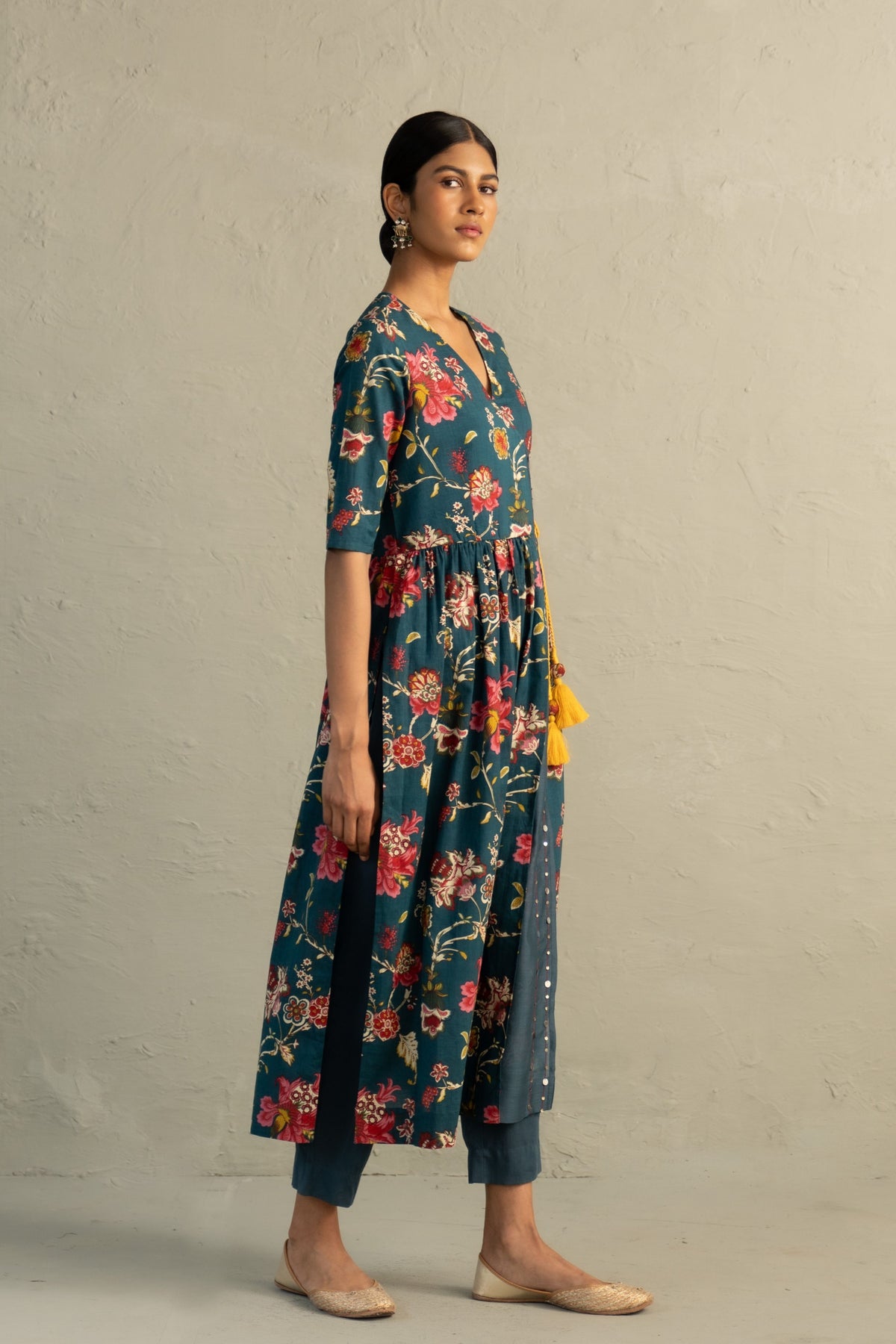 Teal Angrakha Straight Kurta Set