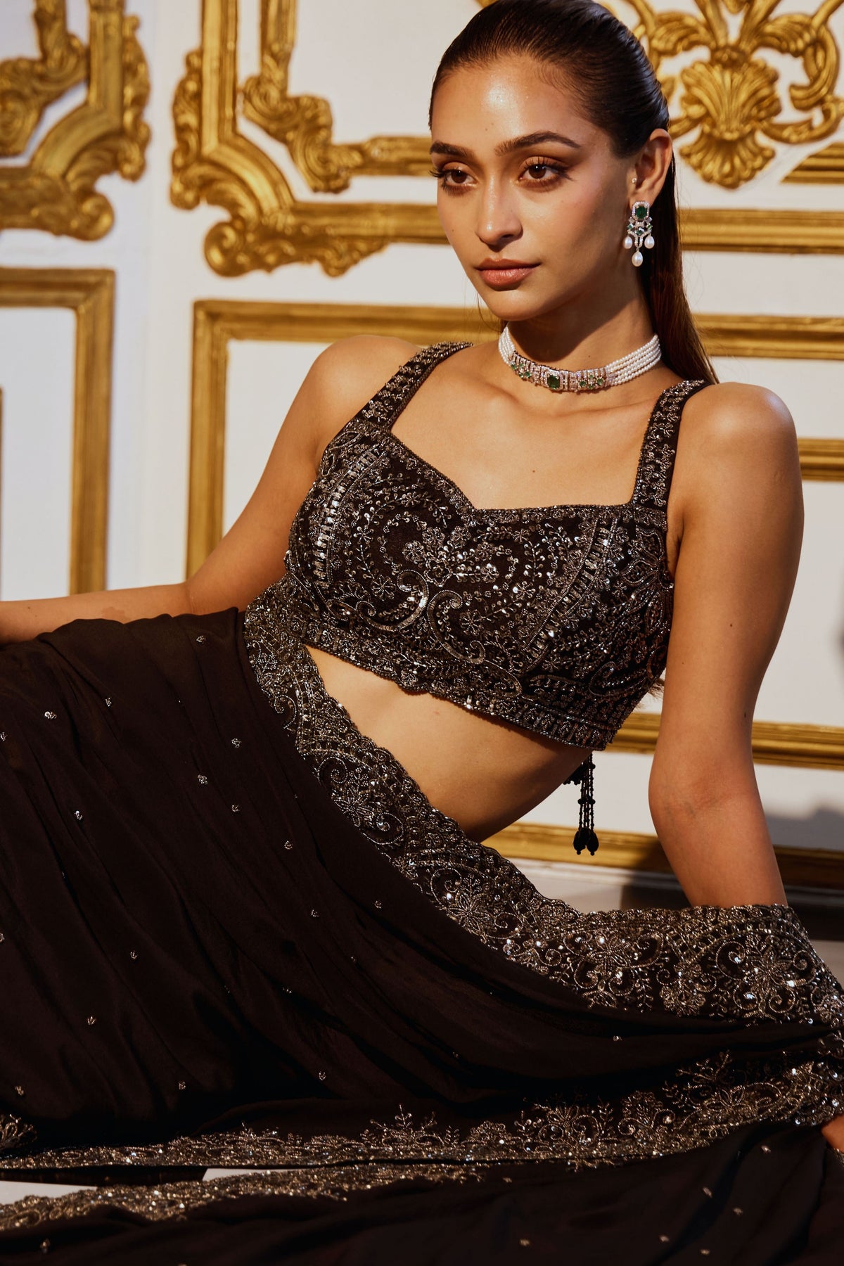 Gunmetal Saree Set
