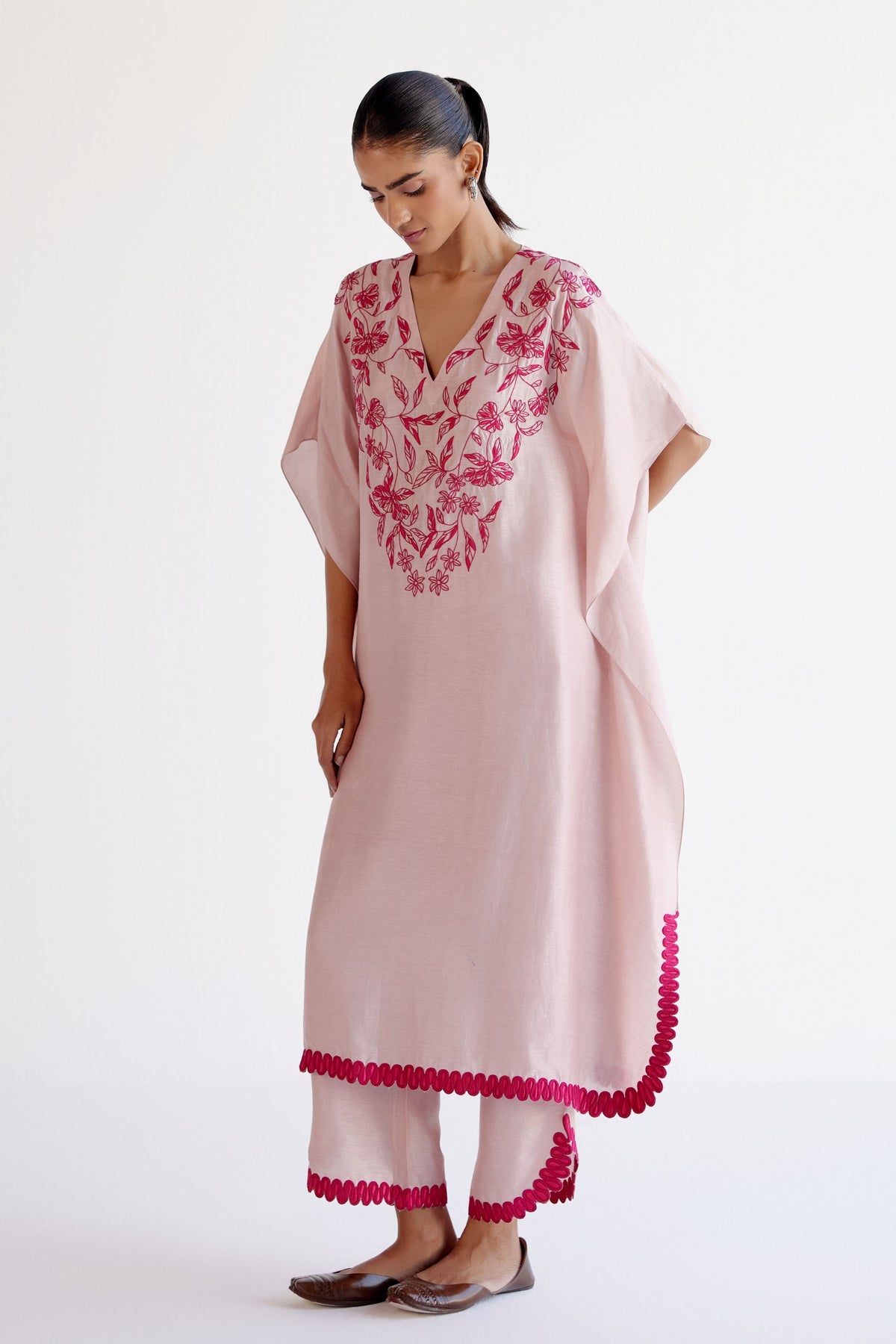 Embroidery Blush Pink Kaftan Set