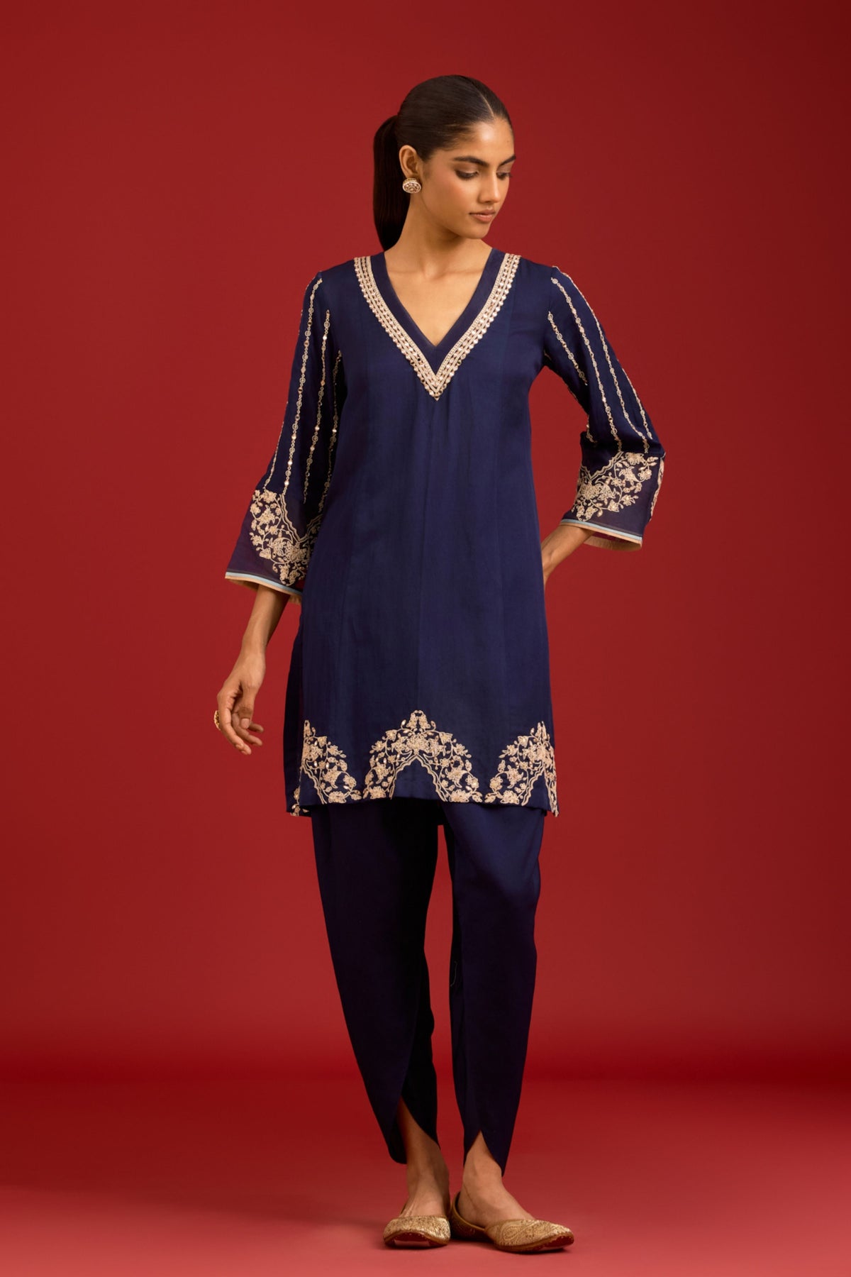 Navy Blue Embroidered Kurta Set