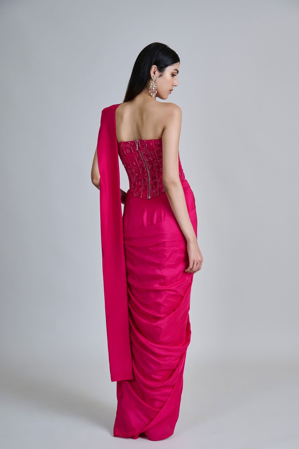 Zin Fuchsia Draped Saree Set