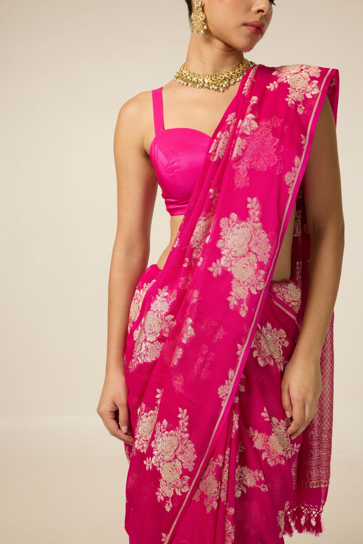 Hot Pink Chiffon Saree