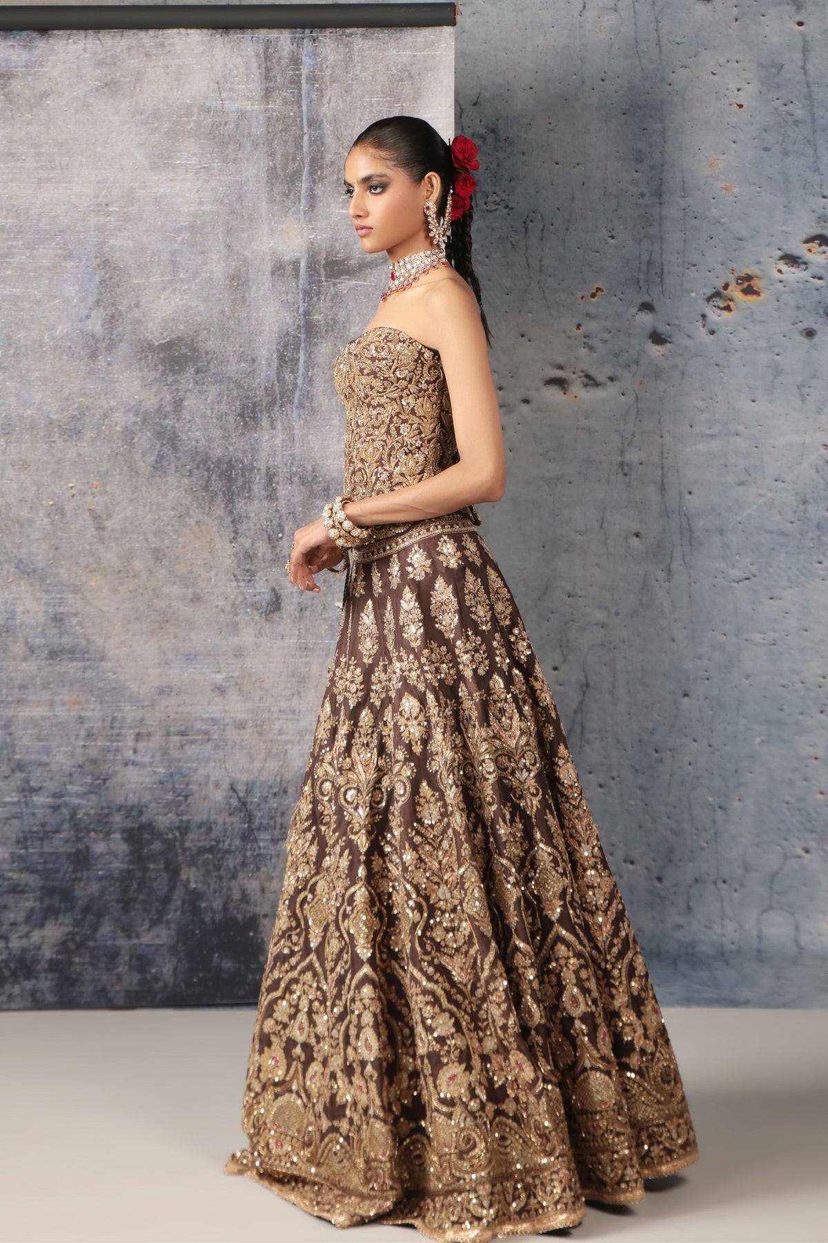 Brown Corset Lehenga Set