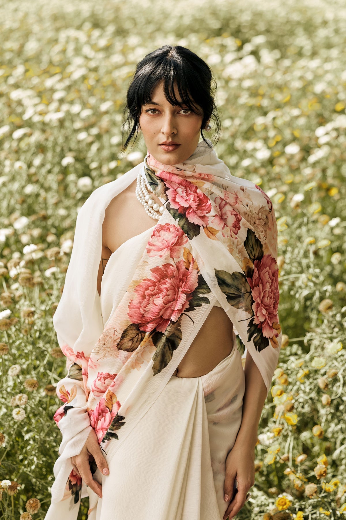 Sarah White Chiffon Saree