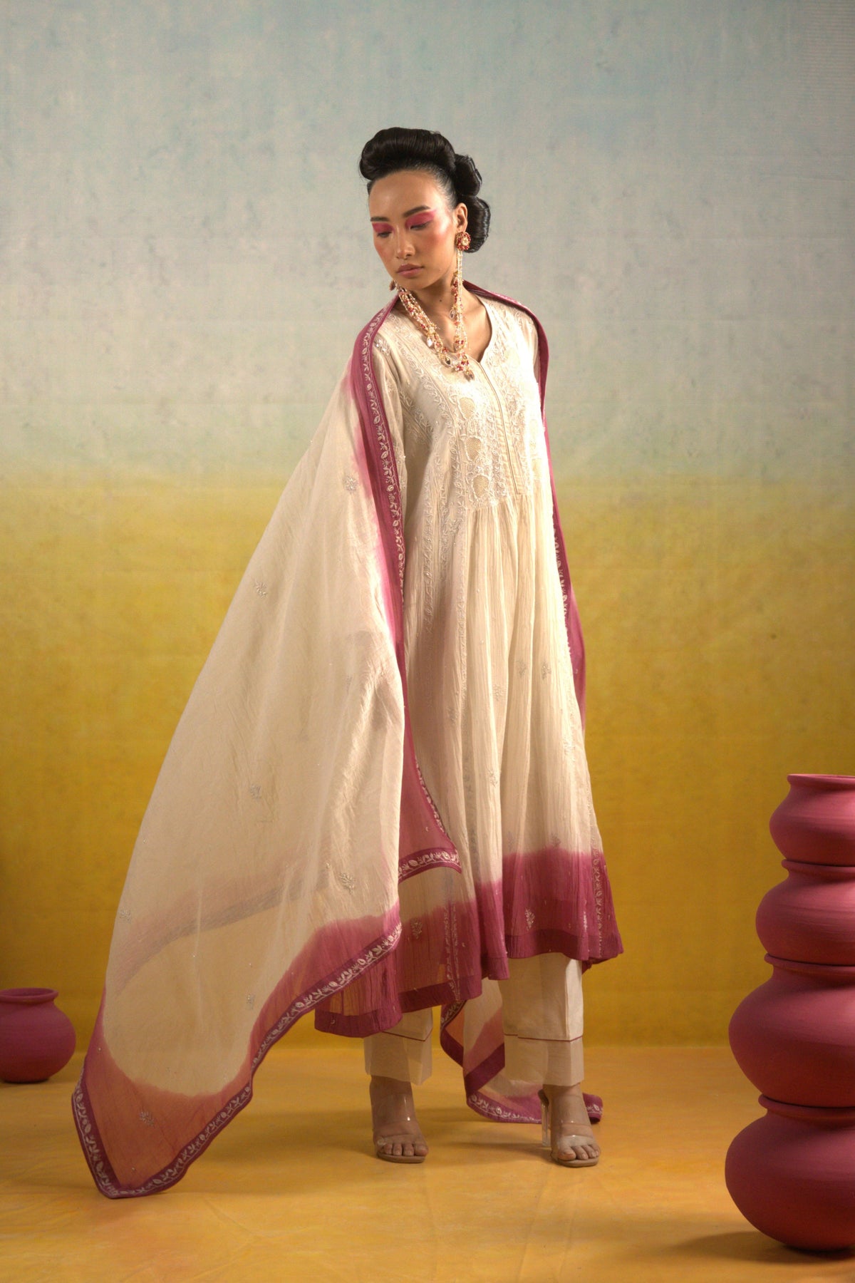 White Jaali embroidered Anarkali Set