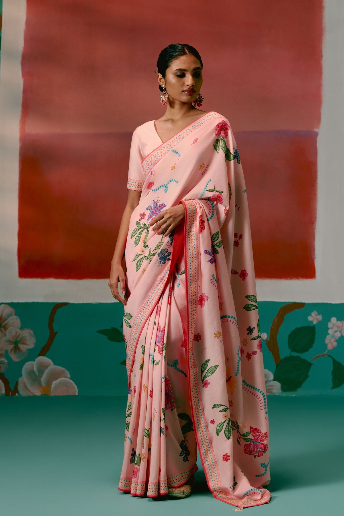 Dusty Pink Floral Saree