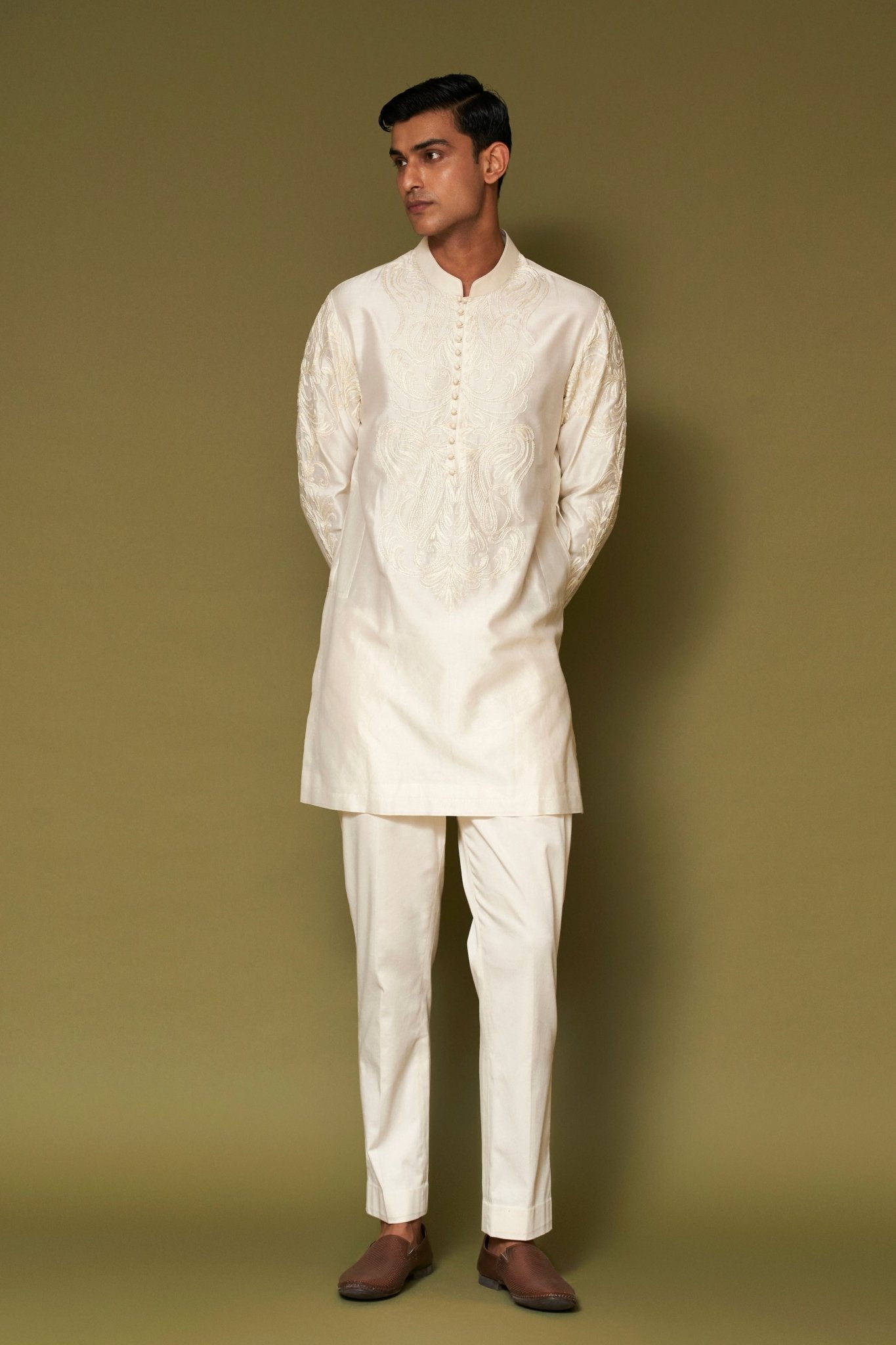 Ivory Dori Embroidered Kurta Set - Devnaagri Menswear - Elahe