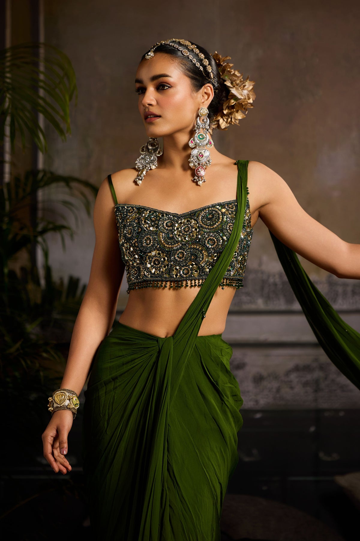 Embroidered Saree Set in Sage Green