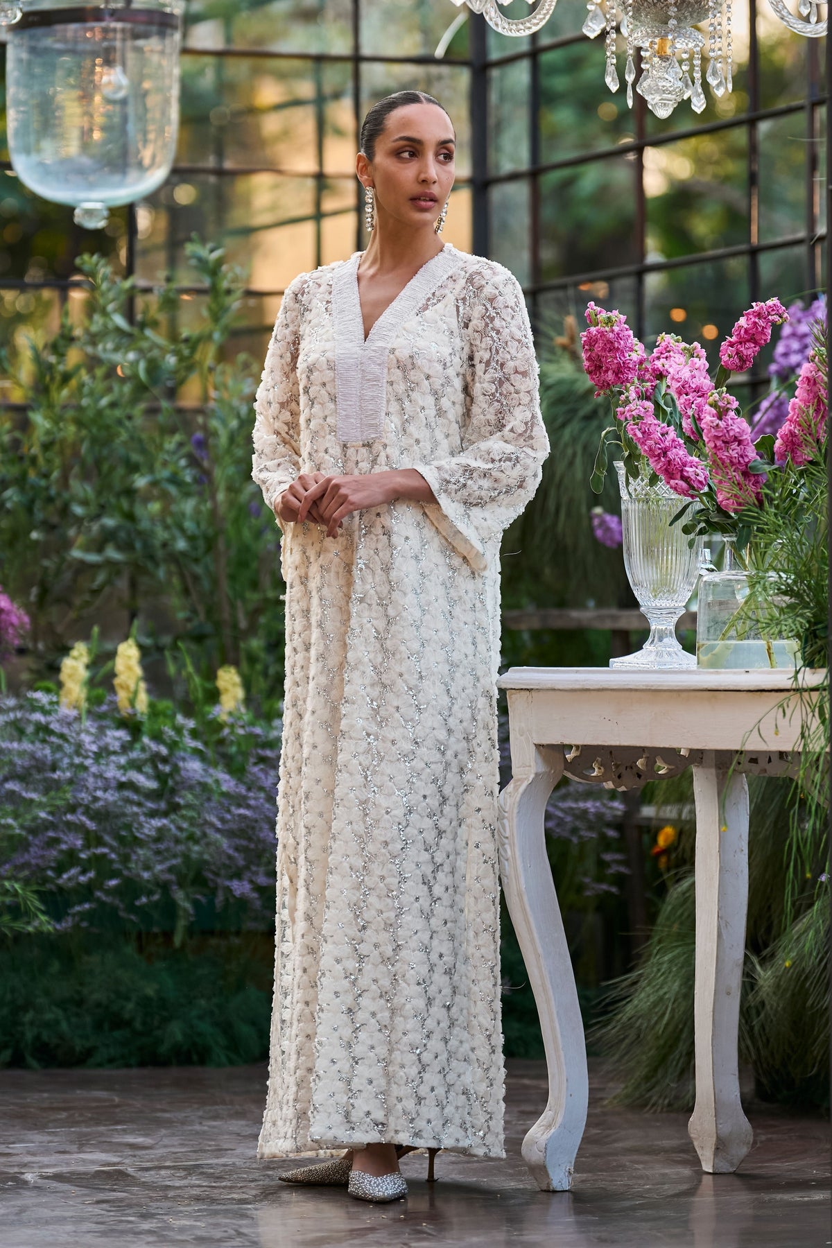 Sequin Embroidered Kaftan Dress