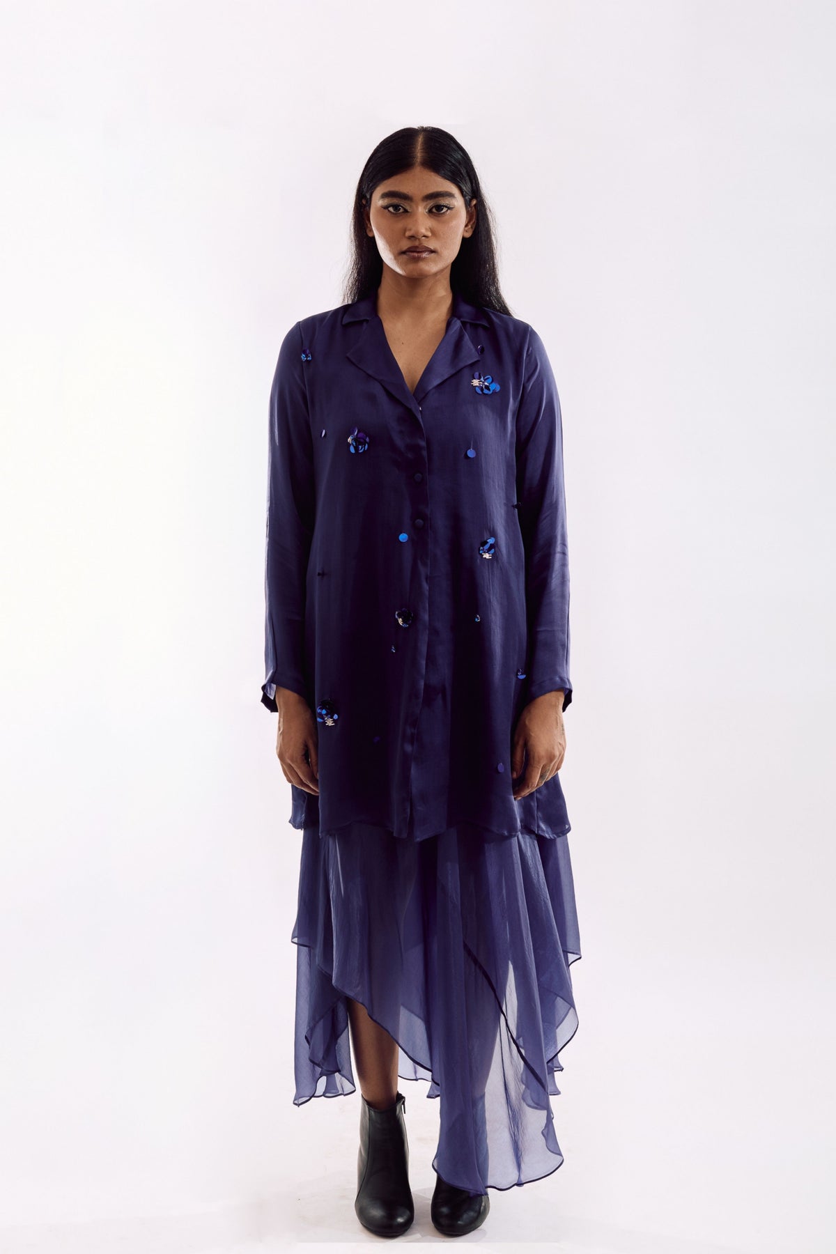 Indigo Organza Jacket  Dress Set