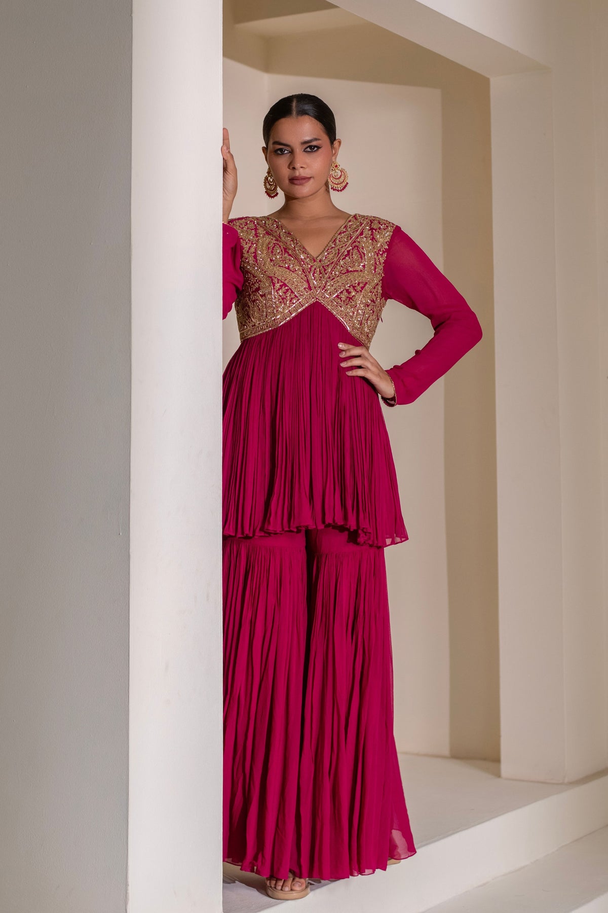 Magenta Pink  Embellished Sharara Set