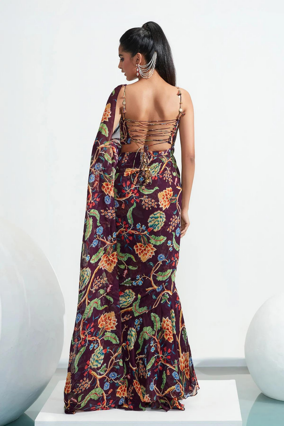 Habiba Purple Embroidered Ruffle Draped Saree