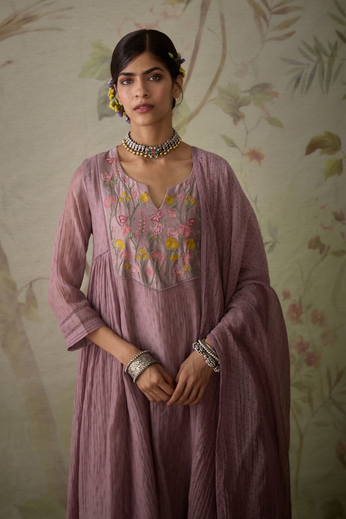 Mauve Block Printed Kurta Set