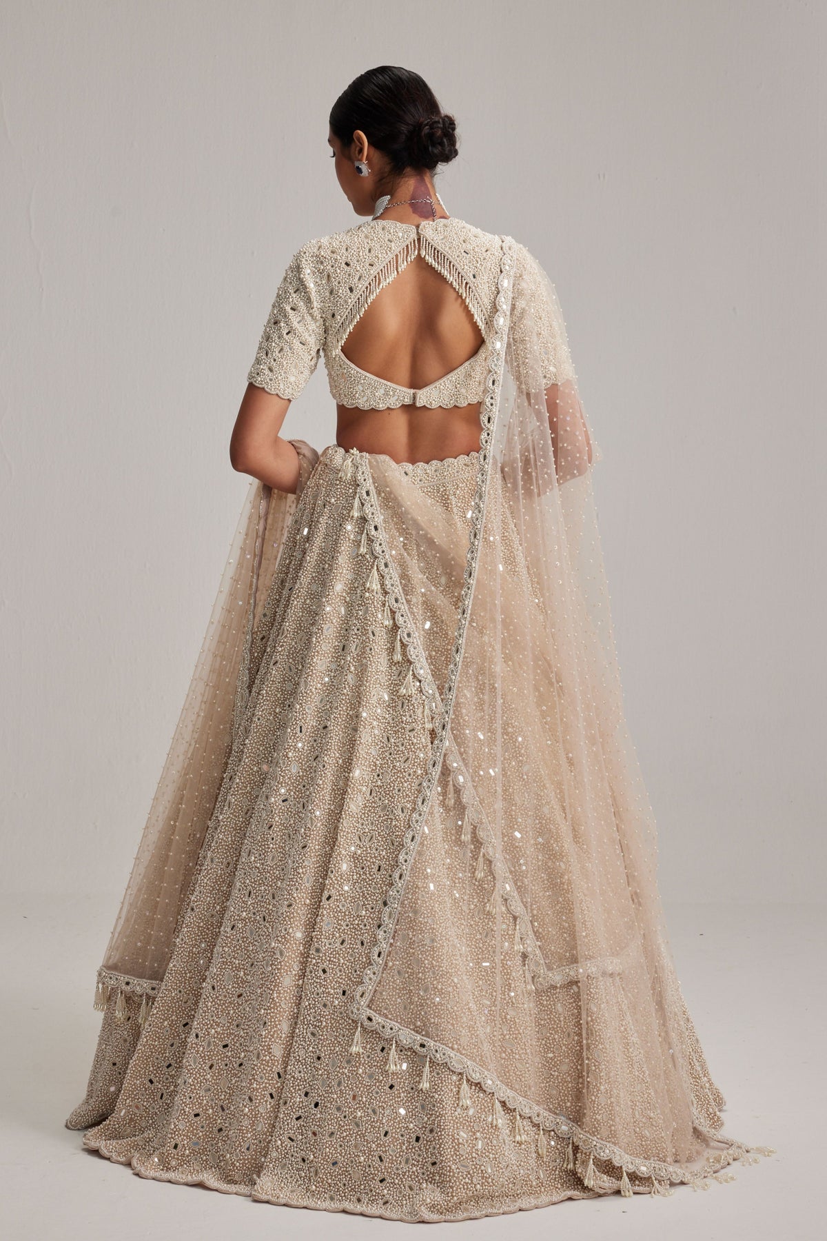 Light Beige OAS Lehenga Set With Veil