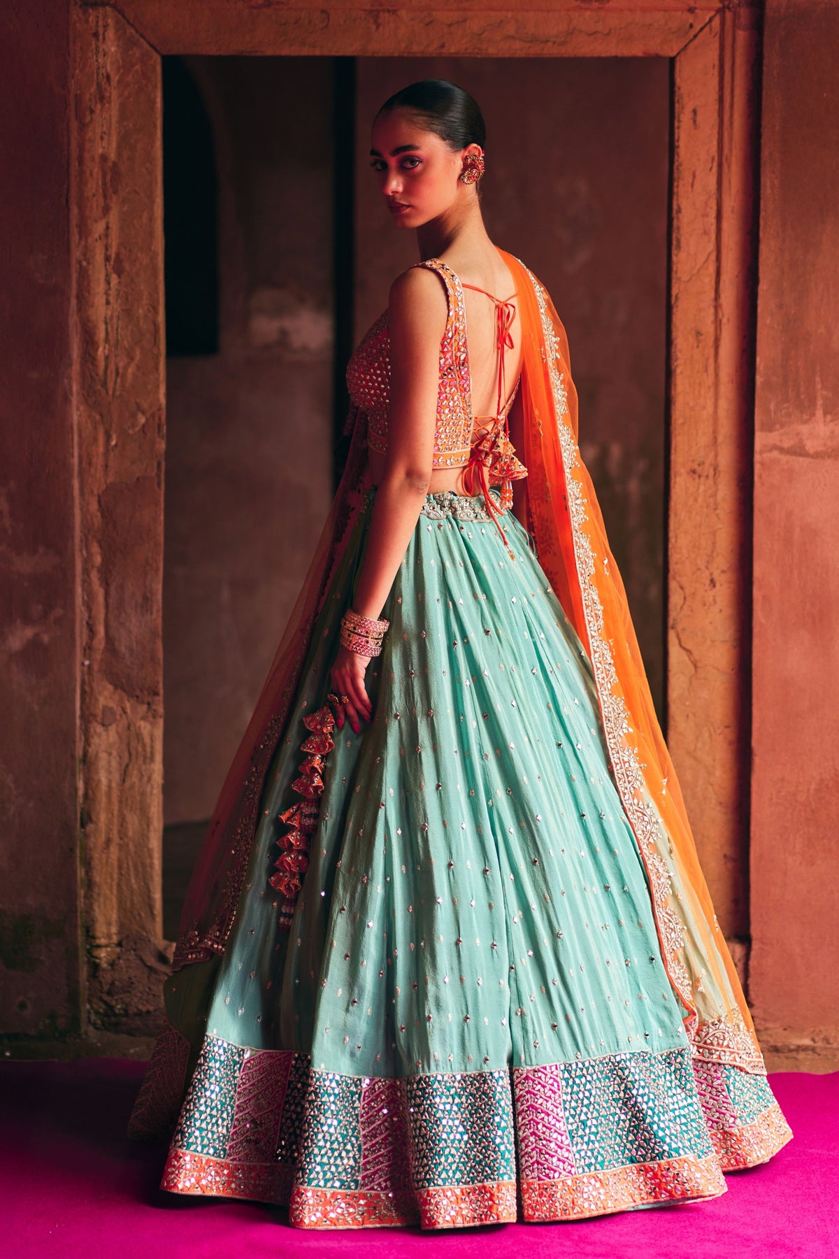 Aqua Tissue Lehenga Set