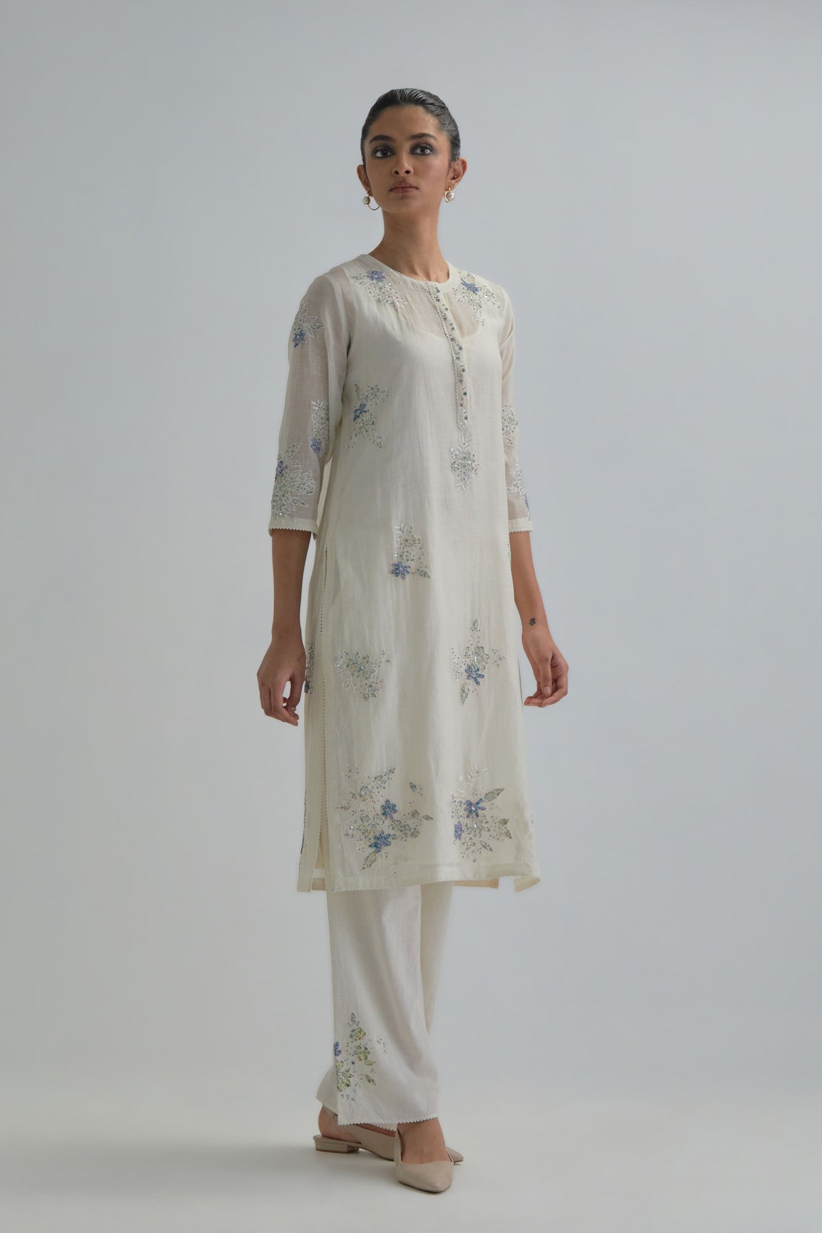 Blue Beaded Kurta And Pants