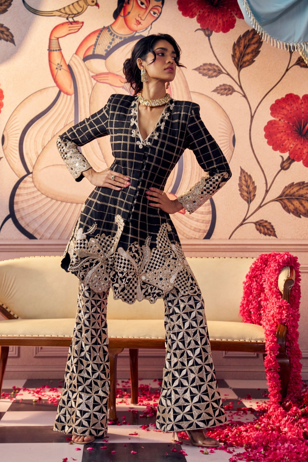 Black Gold Anarkali Set