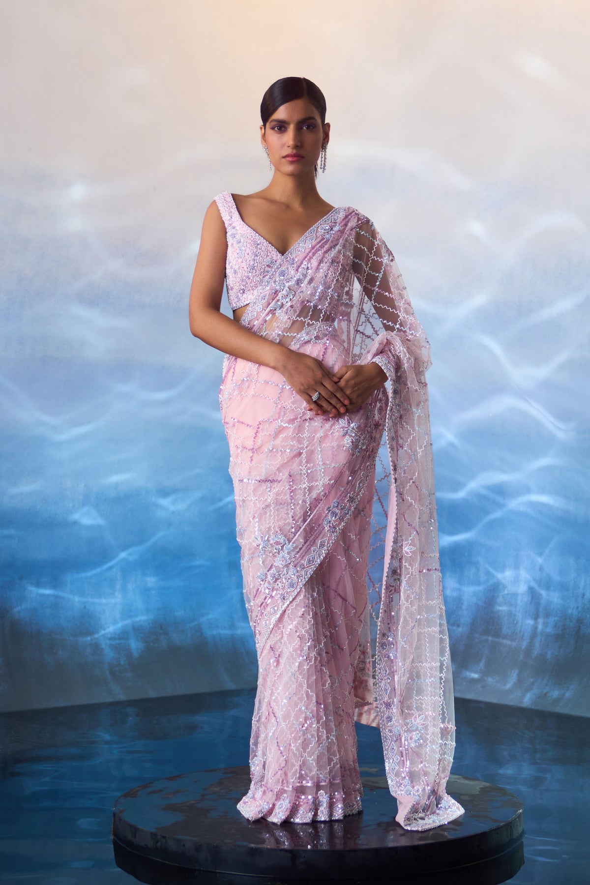 Blush Pink Net Saree Set