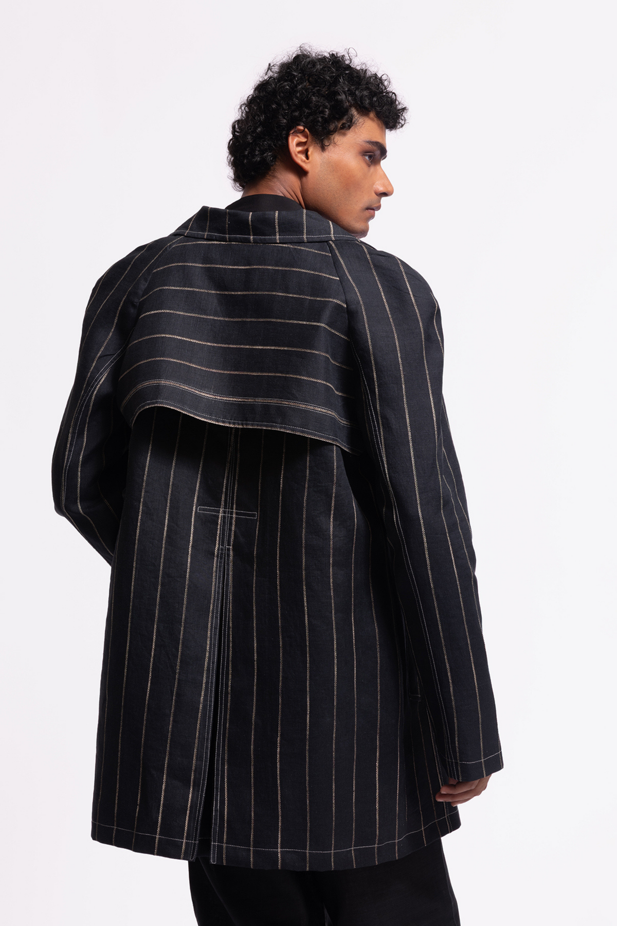 Indigo Printed Linen Long Jacket