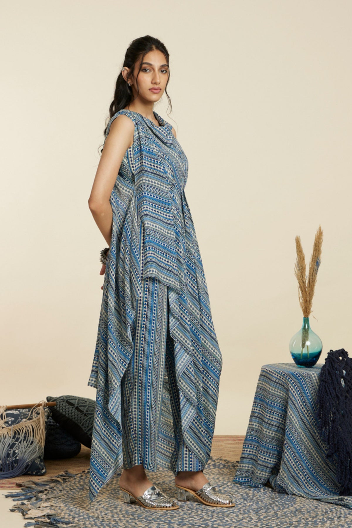 Blue Boho Stripe Print Co-ord Set