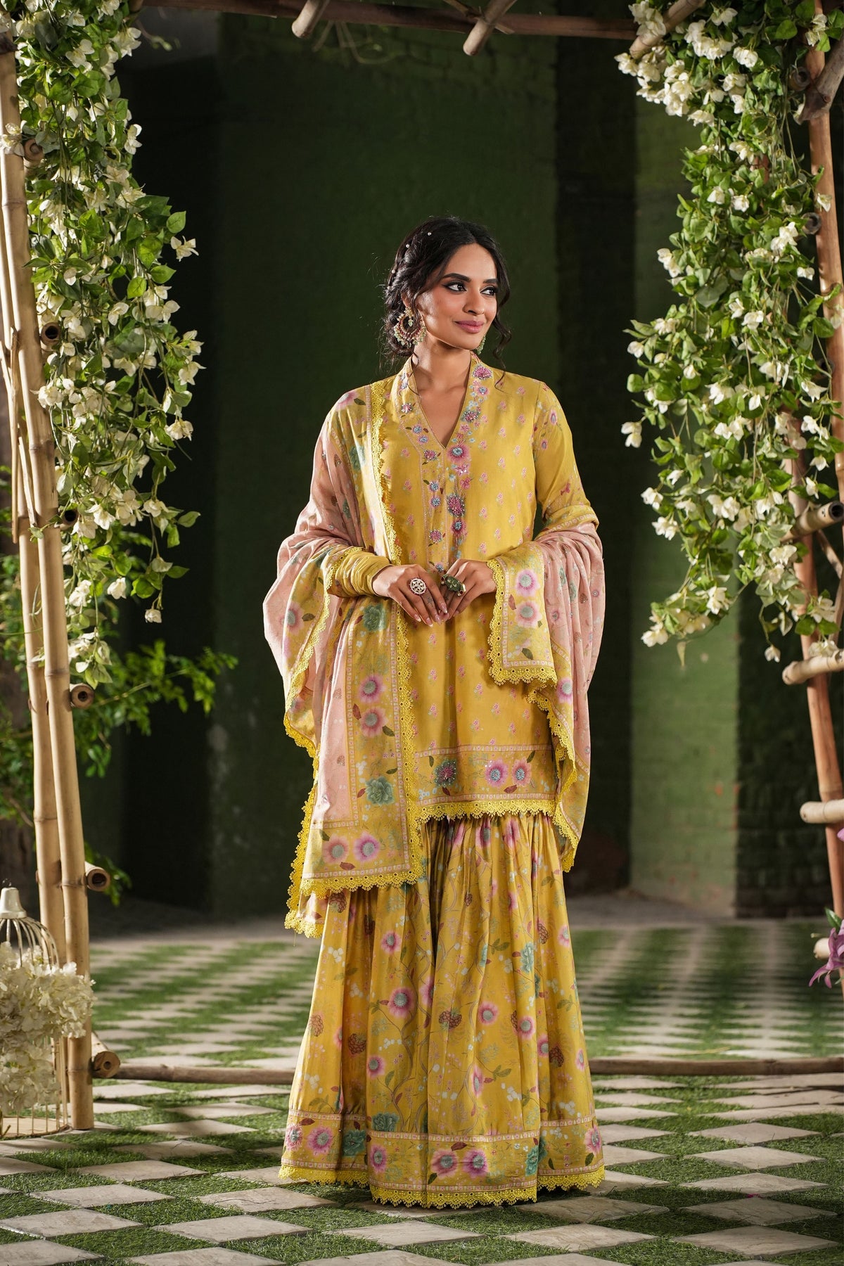 Mughal Sharara Set in Yellow