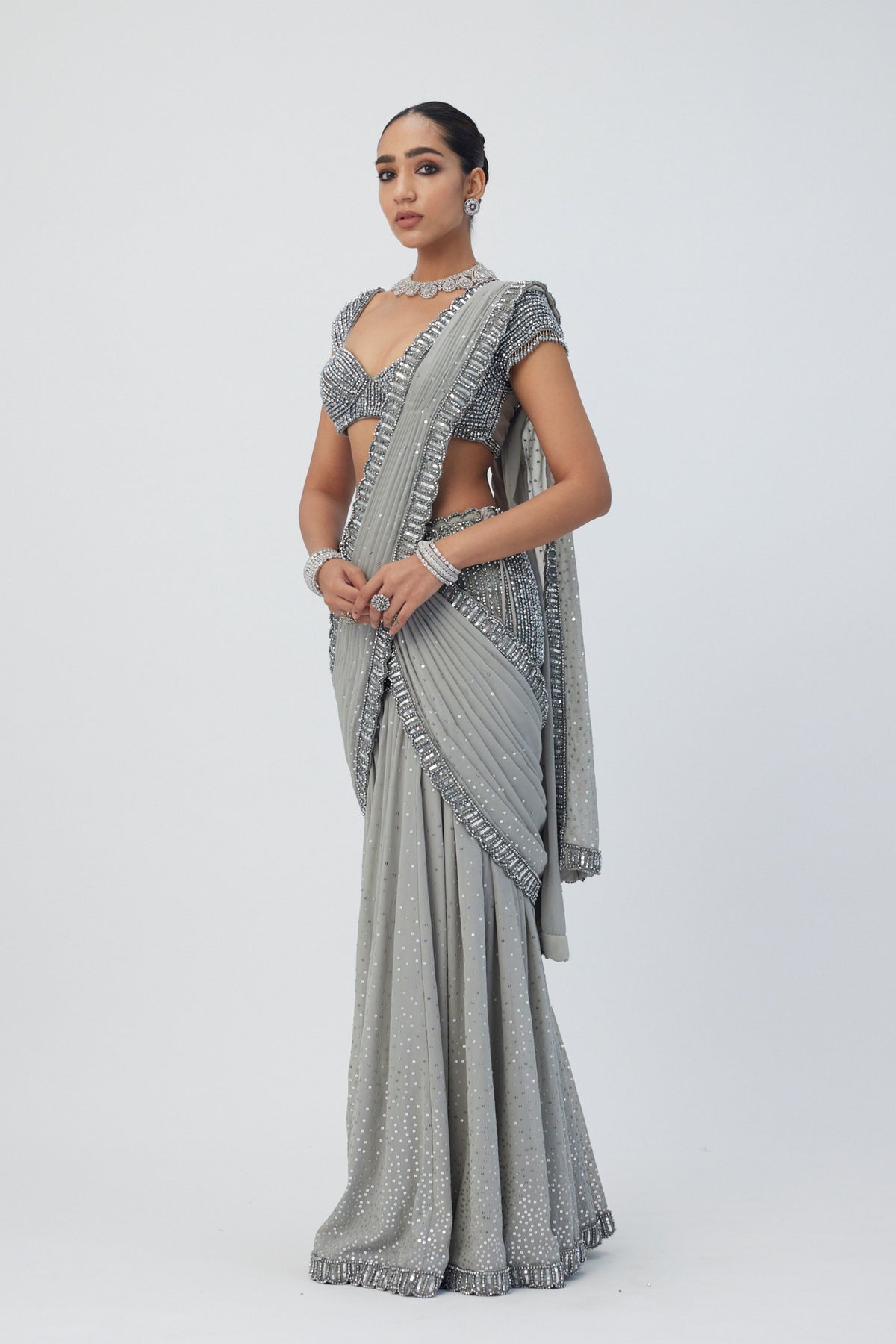 Crystal Grey Sequins Embroidered Lehenga Set