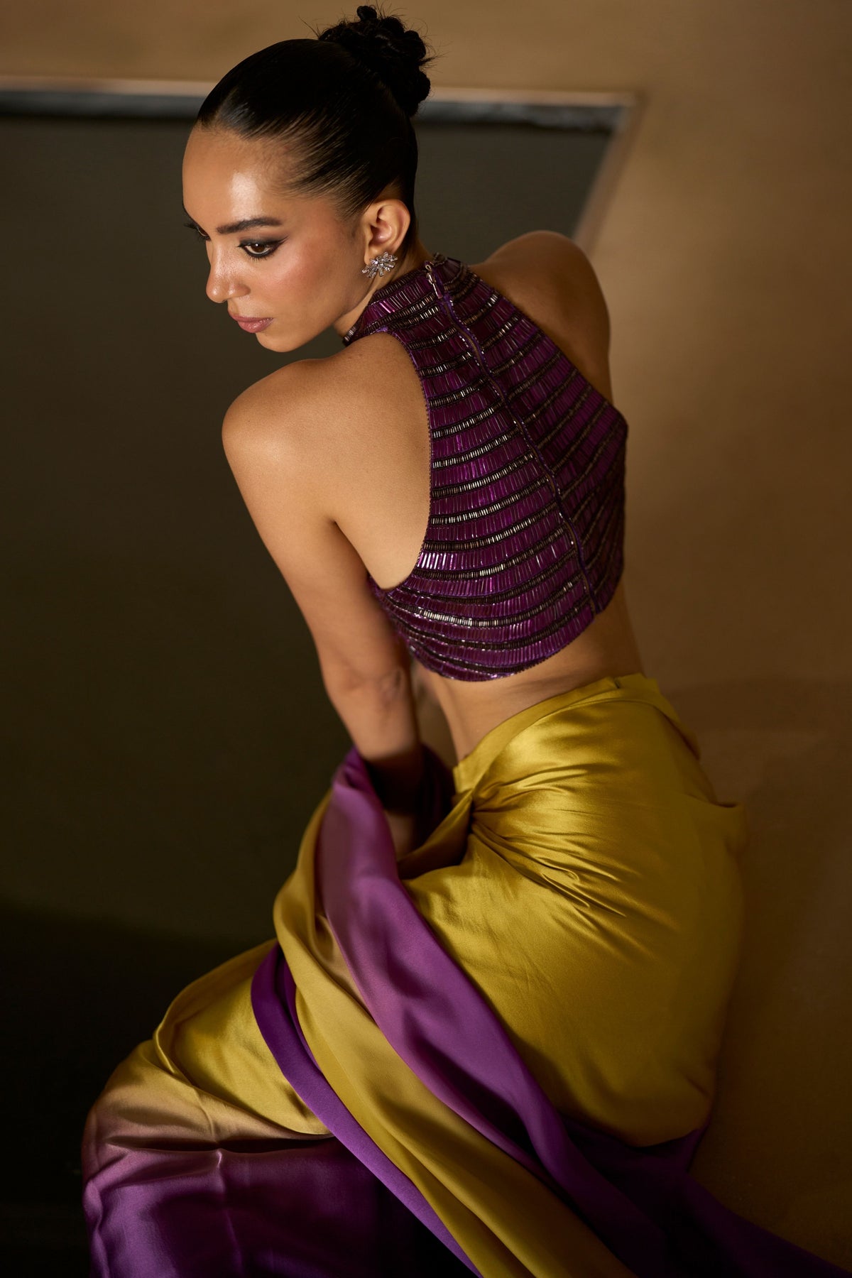 Plum Amber Draped Saree Set