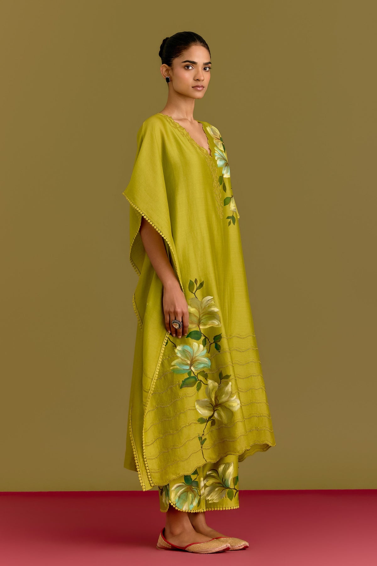 Green Hand Paint Kaftan Set