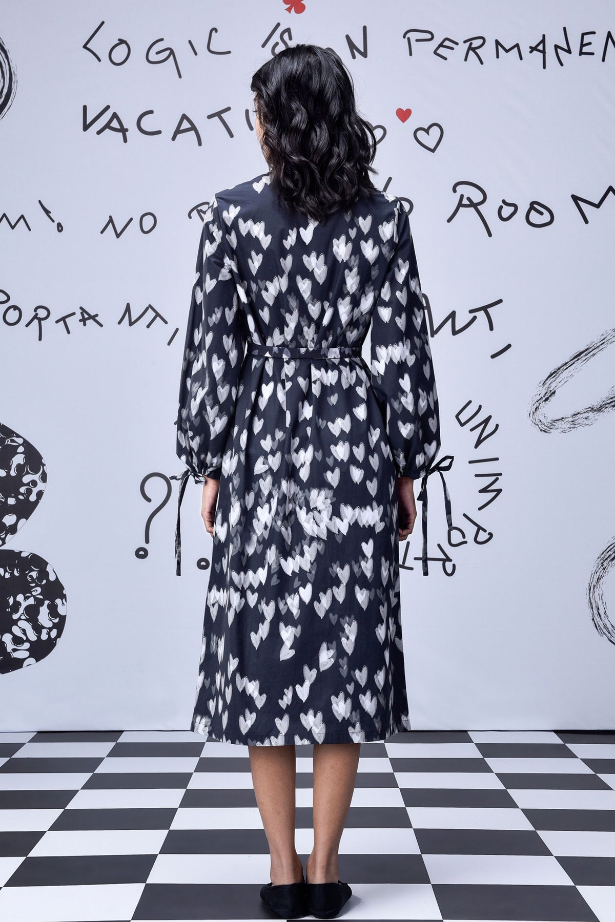 Heart Print Dress Black