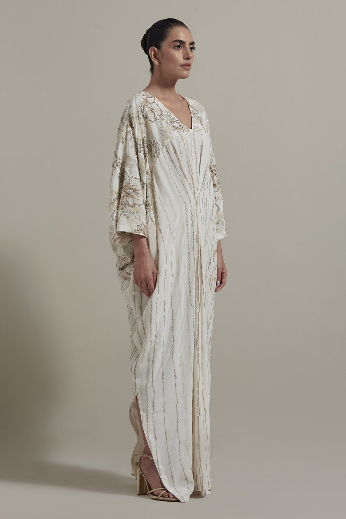 Ivory Embroidered Sleeves Kaftan