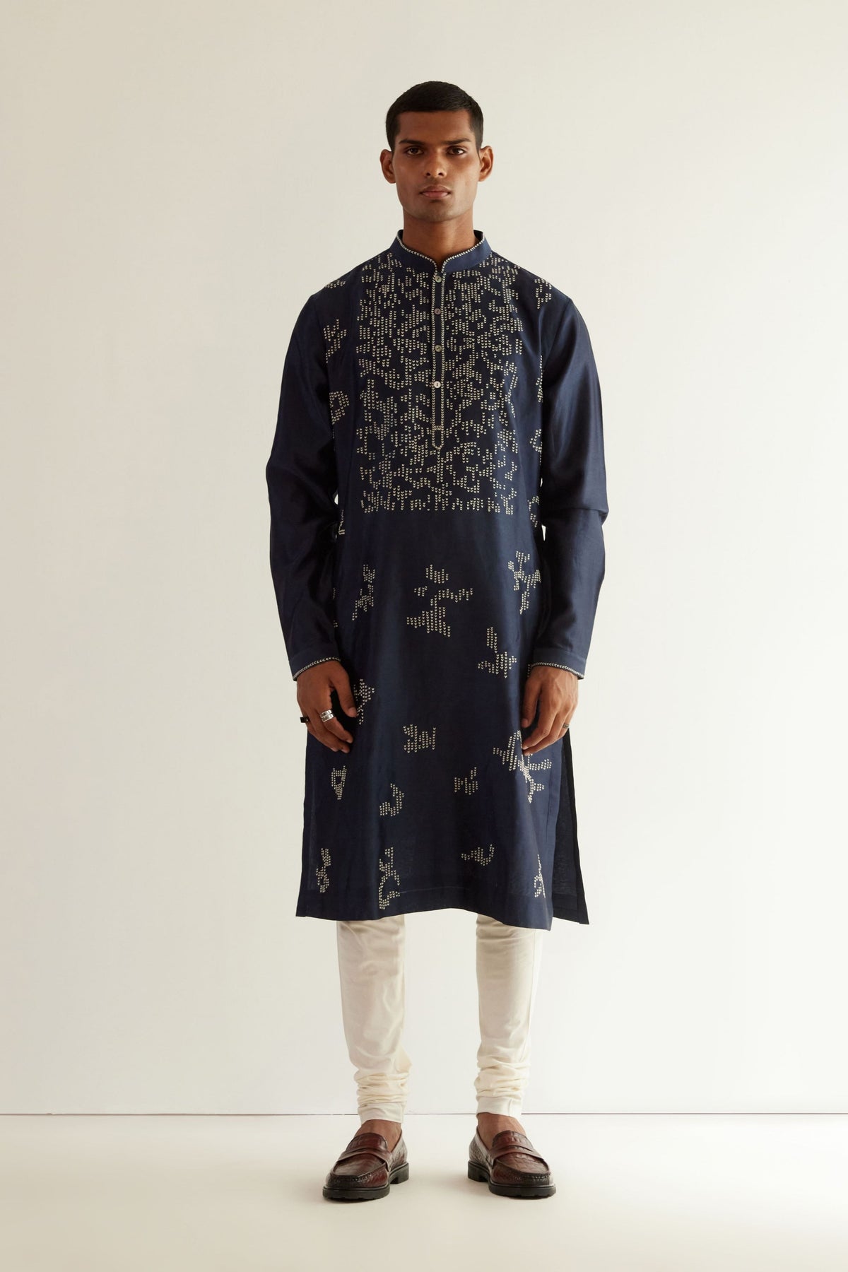 Camo Block V-notch Embroidery Kurta Set