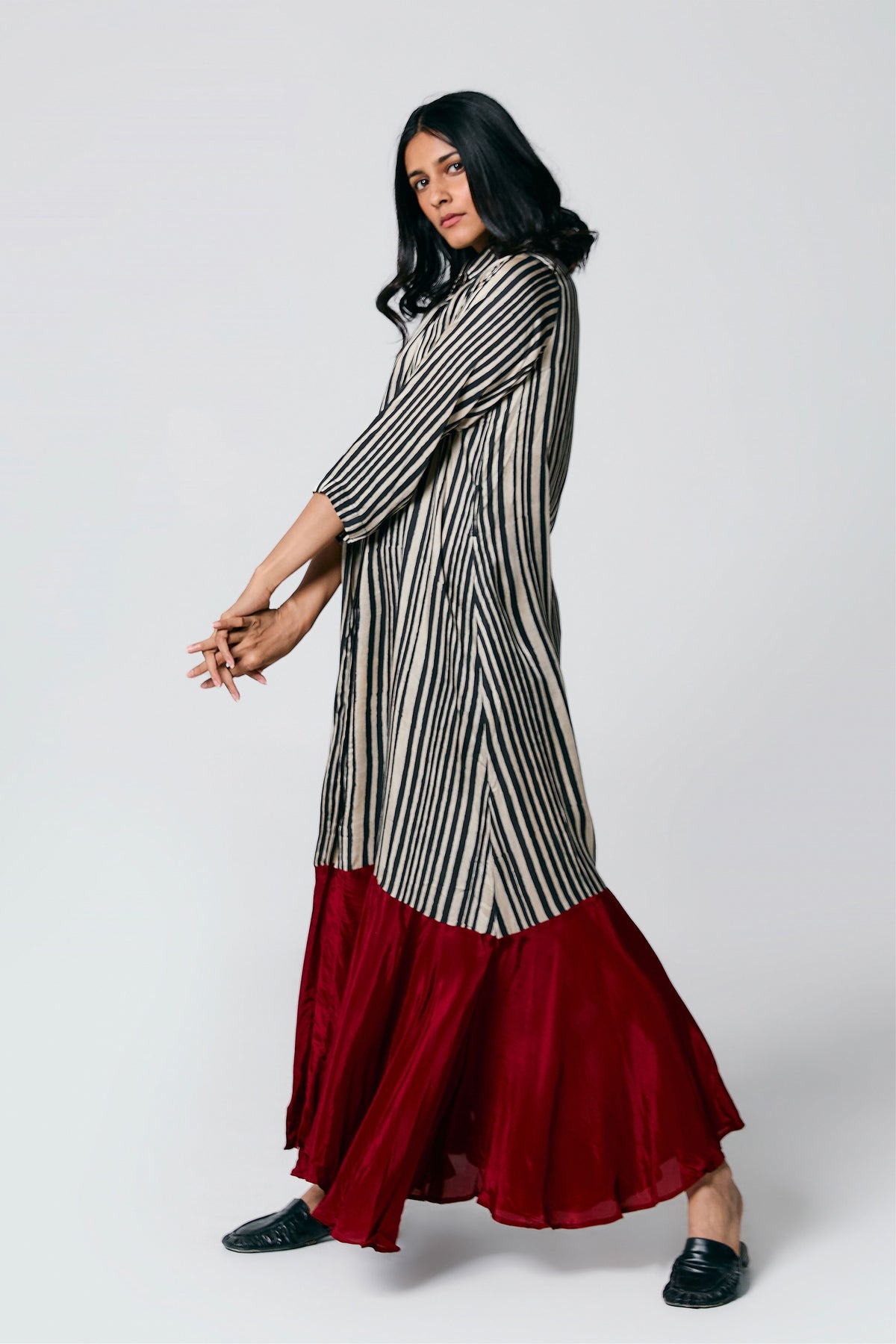 Ajrakh Stripes Dress With Belt