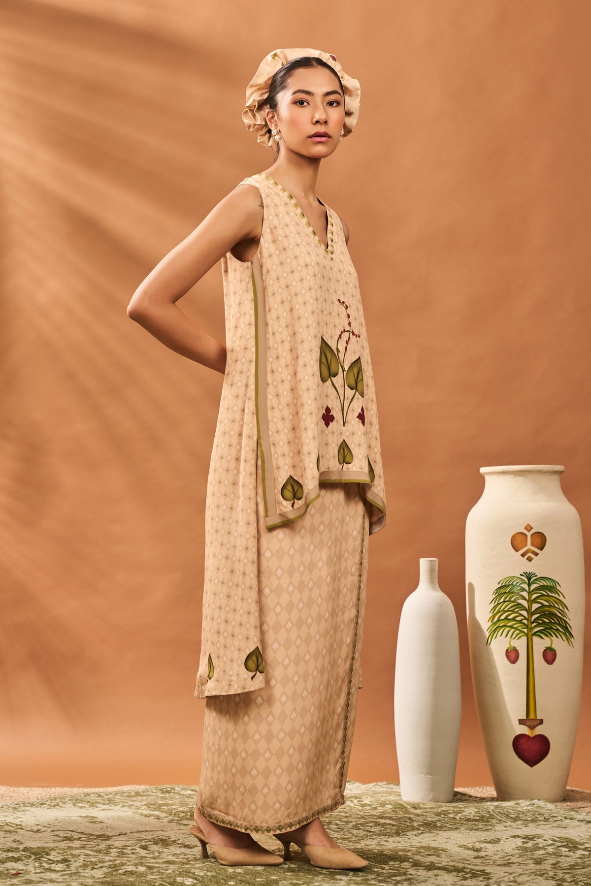 Beige Clover Checks Co-ord Set