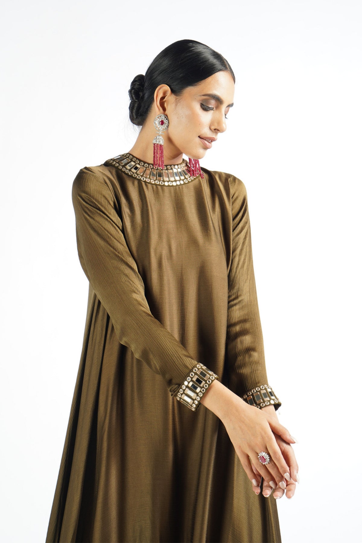 Olive Green Mirror Scallop Kurta Set