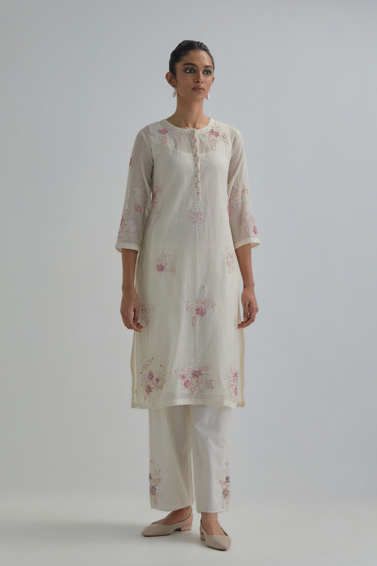 Pink Beaded Kurta Set