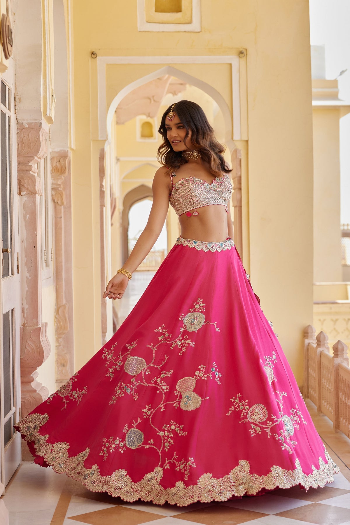Dark Fuchsia Embroidered Lehenga Set