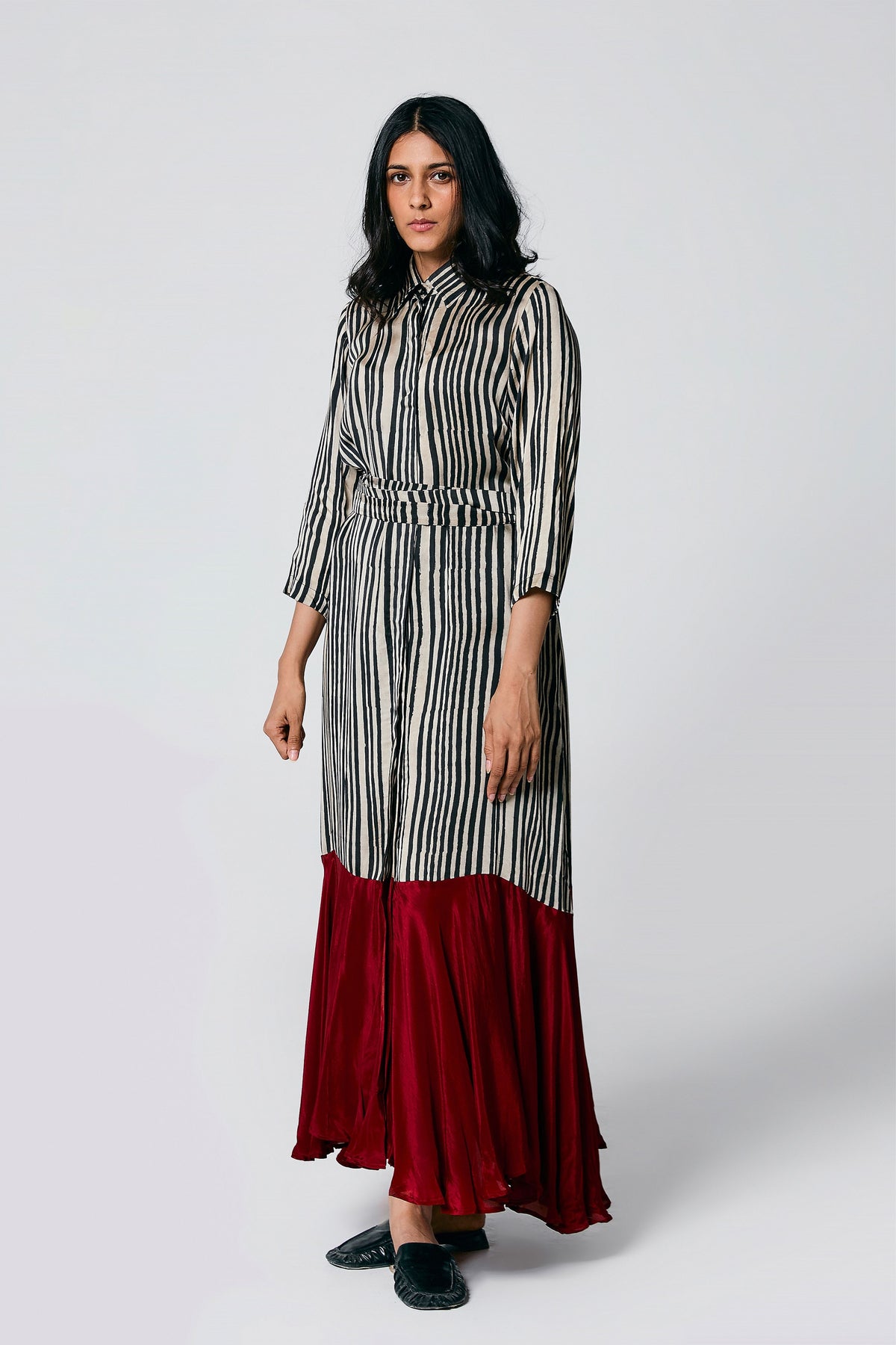 Ajrakh Stripes Dress With Belt