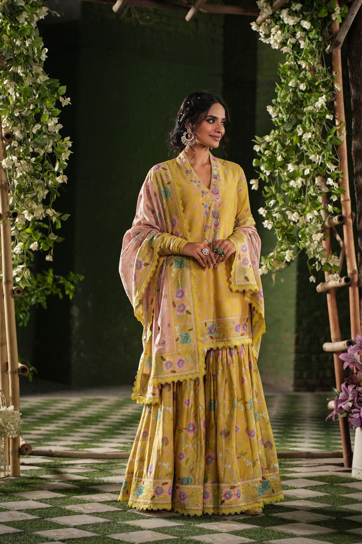 Mughal Sharara Set in Yellow