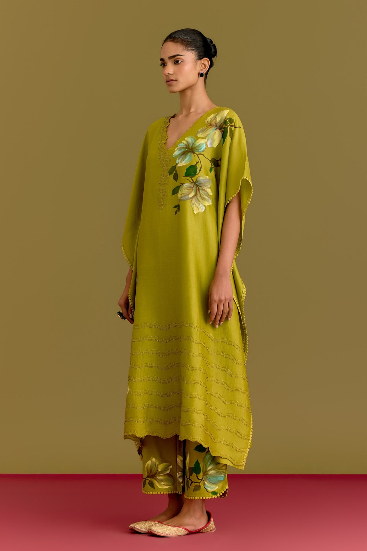 Green Hand Paint Kaftan Set
